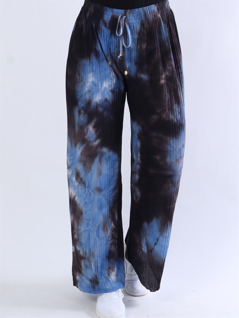 Mikkeline - Plisseret bukser i army, rosa og lilla nuancer